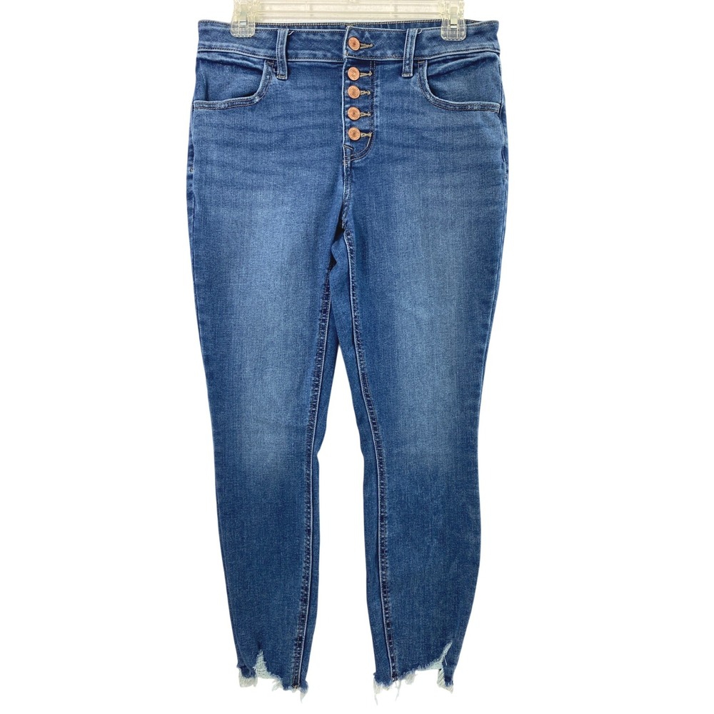 Maurices Jeans Women S  29" W High Rise Skinny Ankle Button Fly Raw Hem Denim
